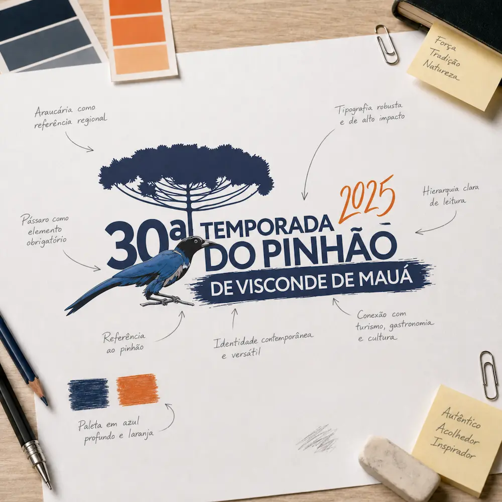 Mockup da identidade visual da 30ª Temporada do Pinhão de Visconde de Mauá