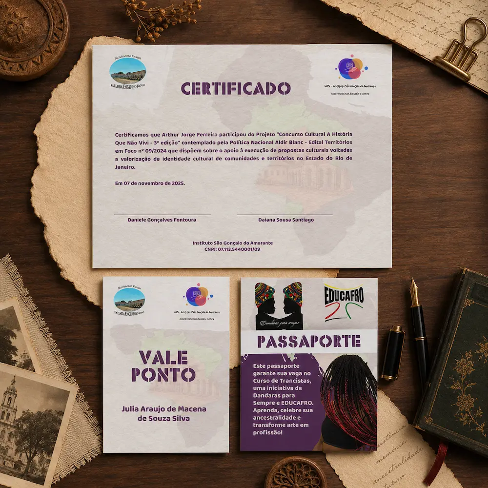 Certificado, vale-ponto e peças de apoio do Concurso Cultural A História Que Não Vivi