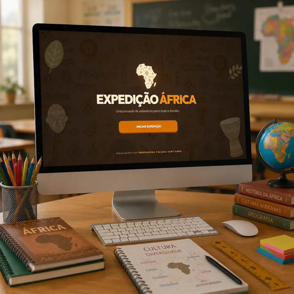 Tela inicial do jogo Expedição África em ambiente escolar